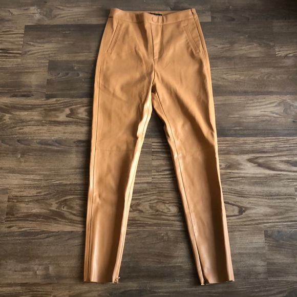 Zara Pants - Zara Faux Leather Pants Tan Small High Rise